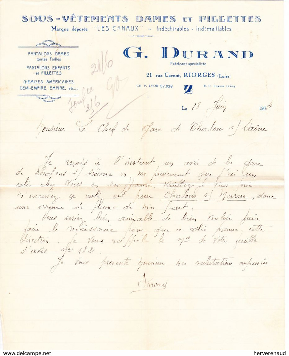 Paix 283 Sur Lettre Des Ets Durand à Riorges (Loire), Pour  Chalon-sur-Saône - 1932-39 Paix