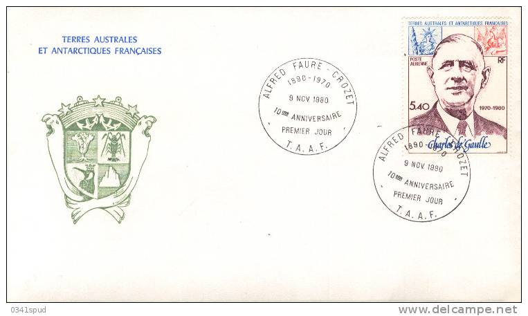 1980  TAAF  Kerguelen  FDC De Gaulle - De Gaulle (Général)