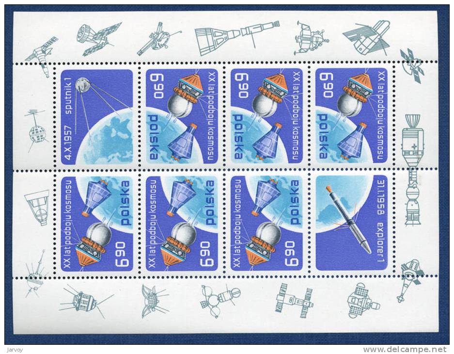 Pologne (Poland) 1977, 20 Ans De La Conquête De L'espace, Yvert&Tn°BF76 (**) - Blocks & Sheetlets & Panes