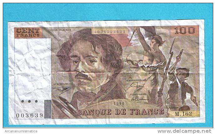 FRANCIA   /    FRANCE   100  FRANCOS  1.990  KM#154d  MBC/VF      DL-6411 - 100 F 1978-1995 ''Delacroix''