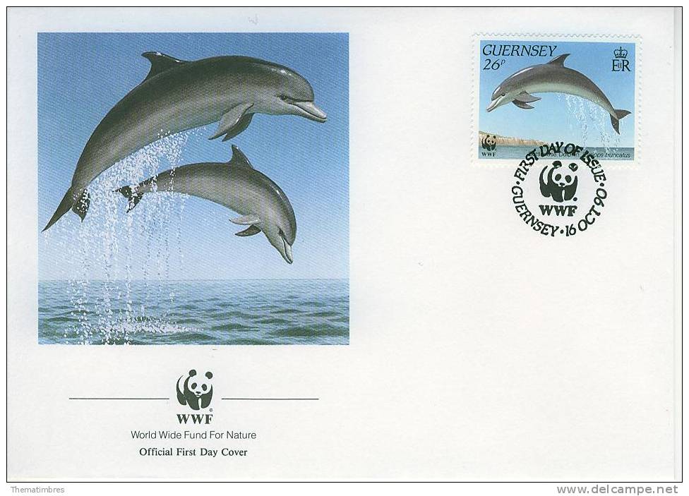 W0287 Dauphin Dolphin Guernesey 1990 FDC Premier Jour WWF - Dauphins