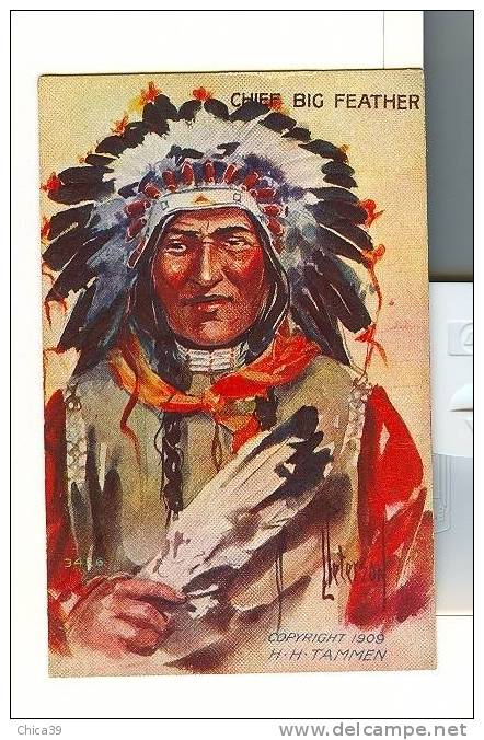 Chief Big Feather  Par L´Illustrateur PETERSON  Carte Gaufrée   -  Embossed - Native Americans