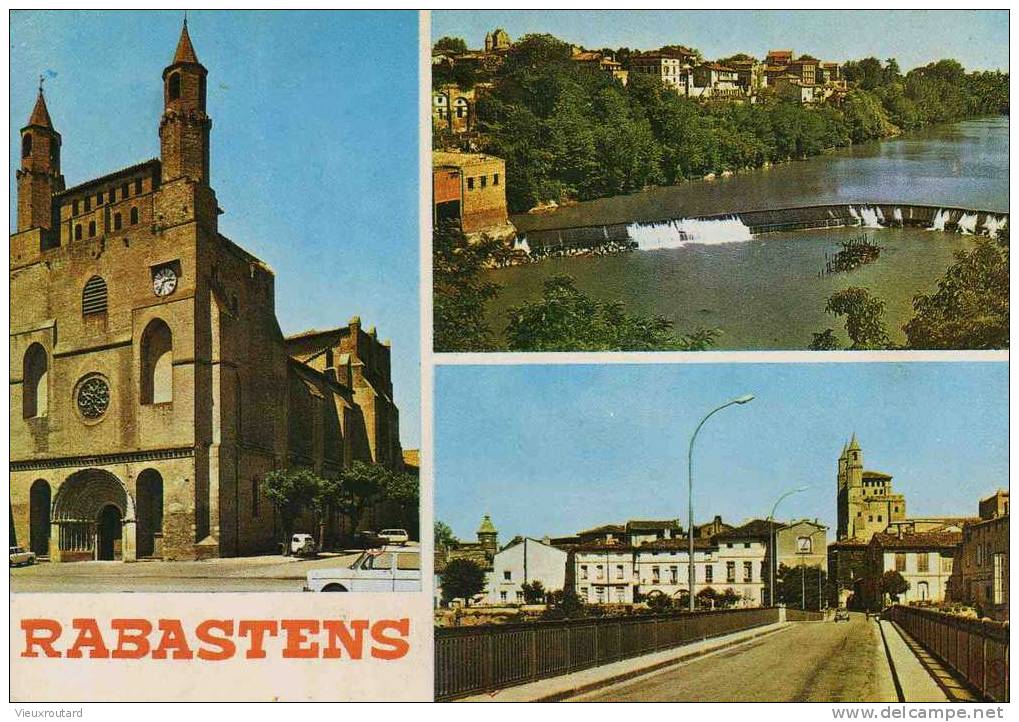 CPSM. RABASTENS. LA CHAUSSEE ET RIVES DU TARN . L'EGLISE. PONT SUR LE TARN ET EGLISE. DATEE 1975. - Rabastens