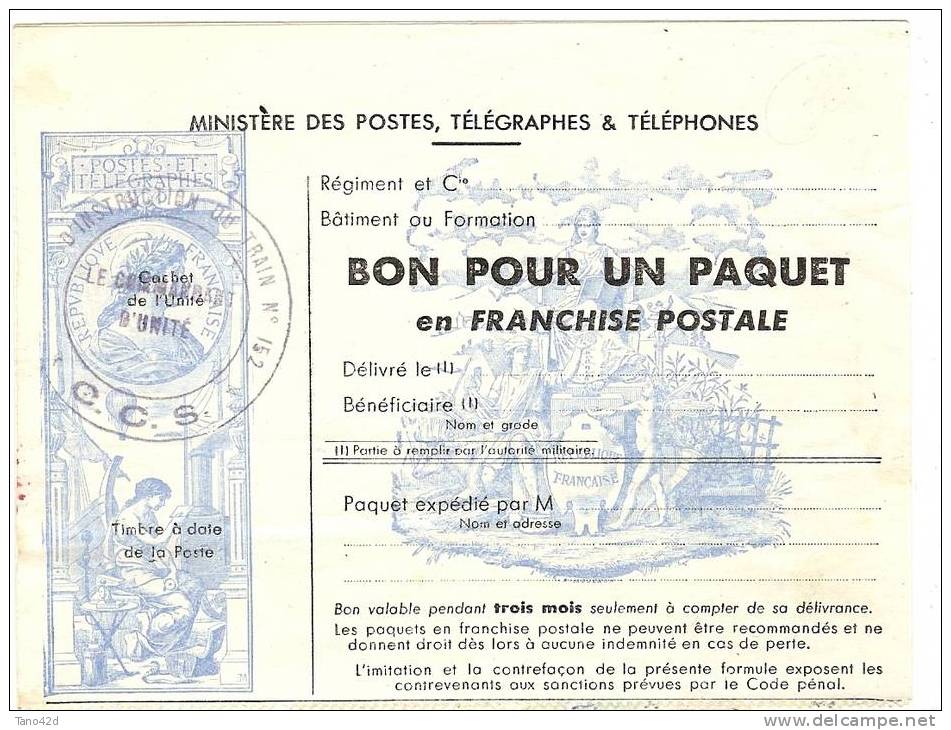 REF LCHA2 - FRANCE - COUPON DE FRANCHISE MILITAIRE "PTT" Y/T N° 14 UTILISE - Military Postage Stamps