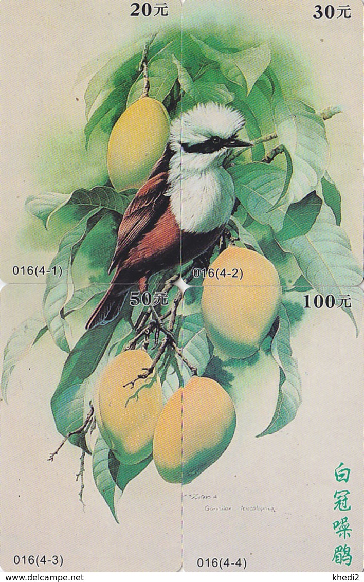 PUZZLE 4 TC Chine - Oiseau Passereau Et Fruits - 4 Télécartes - 4 Phonecards Bird Songbird Animal - Vogel Telefonkarten - China