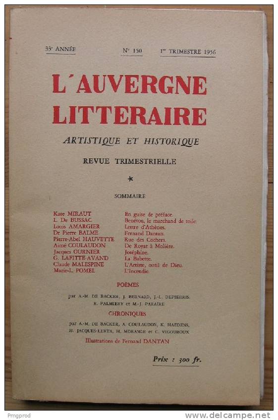 Auvergne Littéraire - N°150 - 1er Trim. 1956 - De Royat à Molière, Fernand Dantan, Rue Des Cochers... - Auvergne