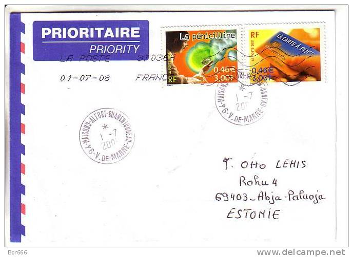 GOOD Postal Cover FRANCE To ESTONIA 2008 - Nice Stamped: Penicilline ; Carte A Puce - Briefe U. Dokumente