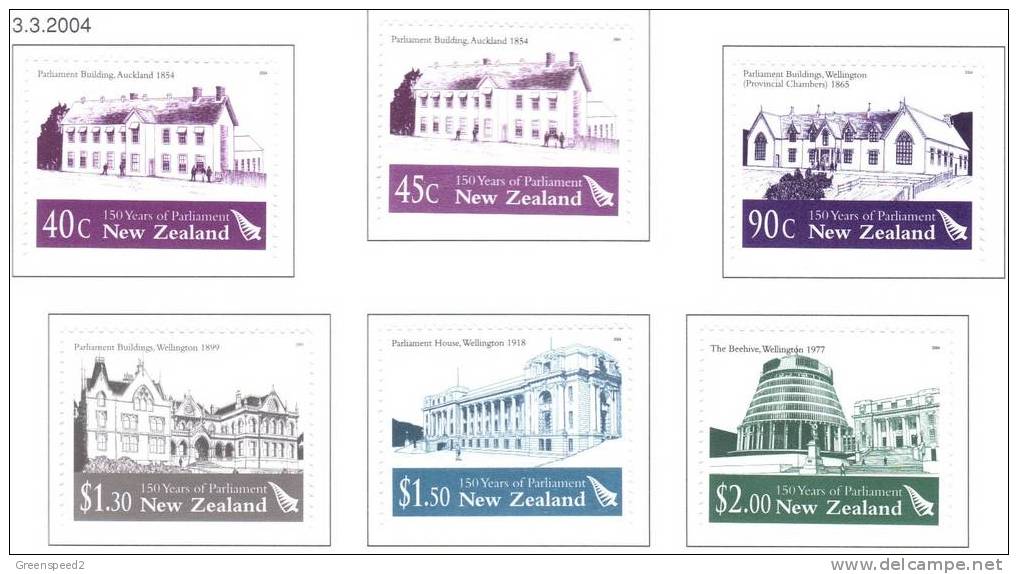 2004 New Zealand  150 Years Of Parliament Buldings 6v Set - Other & Unclassified