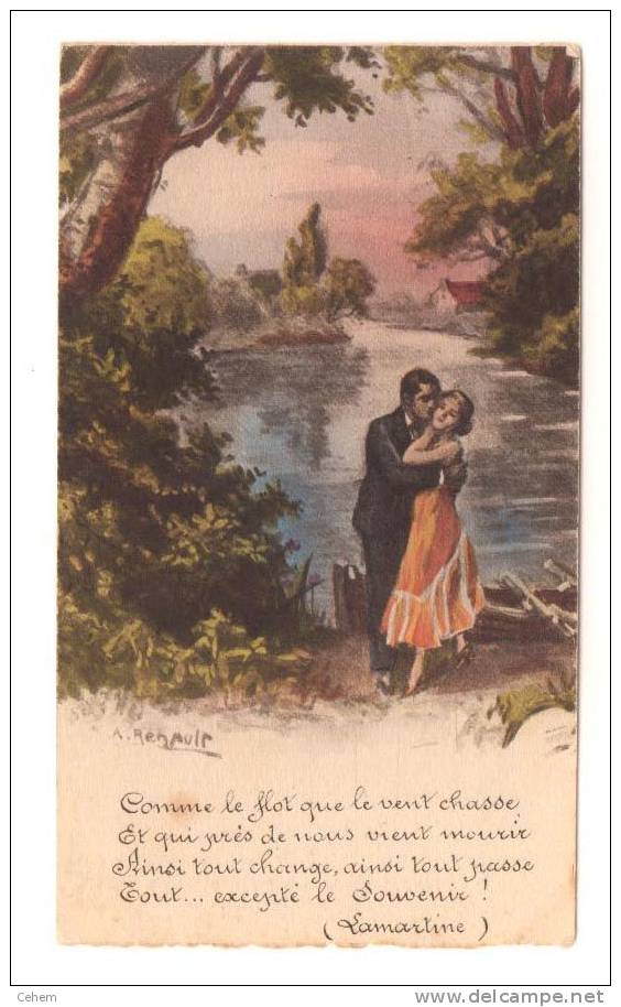 ILLUSTRATEUR A. RENAULT COUPLE AU BORD DE L'EAU LAMARTINE - Autres & Non Classés