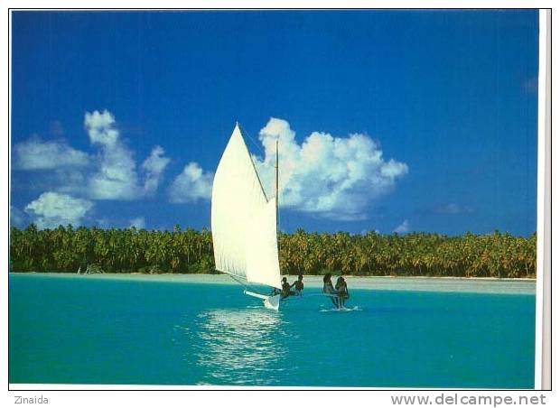 CARTE POSTALE  DE TAHITI - BALLADE EN PIROGUE POLYNESIENNE A VOILES - Tahiti