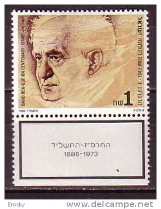 K0174 - ISRAEL Yv N°989 ** AVEC TAB BEN GOURION - Ongebruikt (met Tabs)