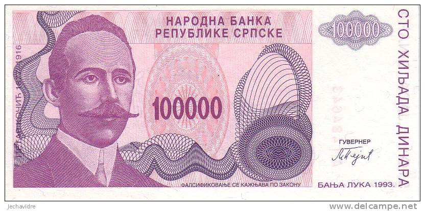 BOSNIE-HERZEGOVINE   100 000 Dinara  Emission De 1993   Pick 151a    ***** BILLET  NEUF ***** - Bosnia And Herzegovina