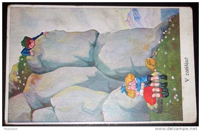 Children,Slovenia,Alpinism,Boy,Girl,Kissing,Love,vintage Postcard - Alpinisme