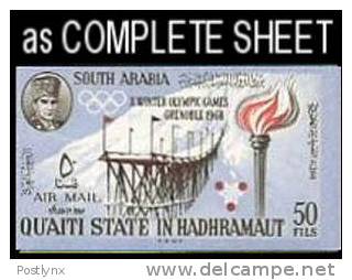 CV:&#8364;134.40,ADEN-Qu´aiti State In Hadhramaut 1967,Olympics Grenoble Skijumping 50Fils,Imperf.sheet:70 Stamps [feuil - Invierno 1968: Grenoble