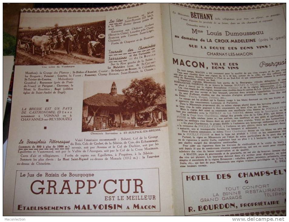 Depliant Touristique Touristique Macon,Cheminée Sarrazine A Saint Sulpice En Bresse Scene De Vendanges Attelage Boeufs - Bourgogne
