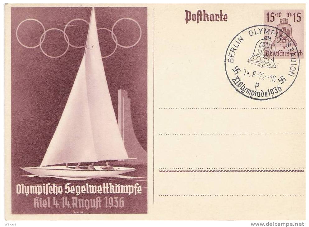 Oy163/ DRITTES REICH -  Segel-Wettkämpfe Kiel 1936. GA 15 Pfg. - Covers & Documents