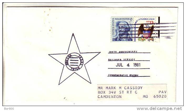 USA Special Cancel Cover 1981 - 100th Anniversary Railroad Service - Odessa - Sobres De Eventos