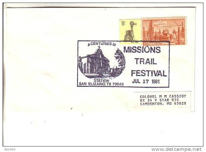 USA Special Cancel Cover 1981 - Missions Trail Festival - San Elizario - Sobres De Eventos