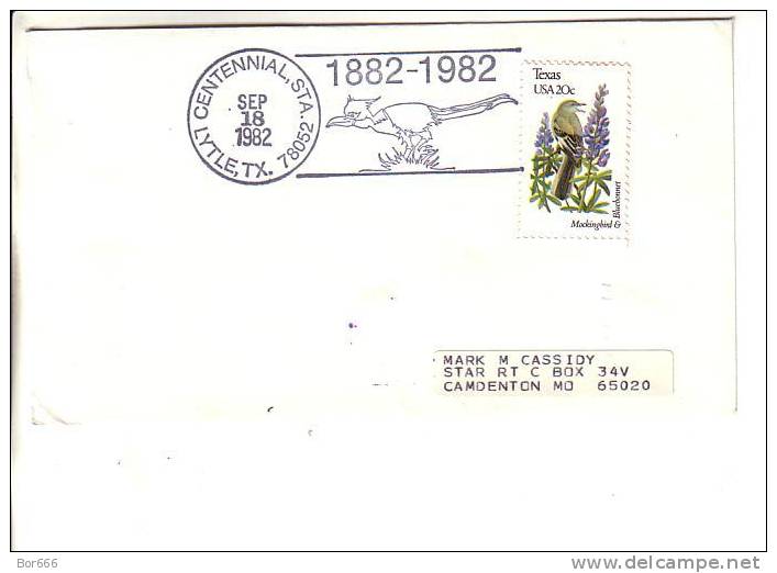 USA Special Cancel Cover 1982 - Centennial Station / Birds - Lytle - Event Covers