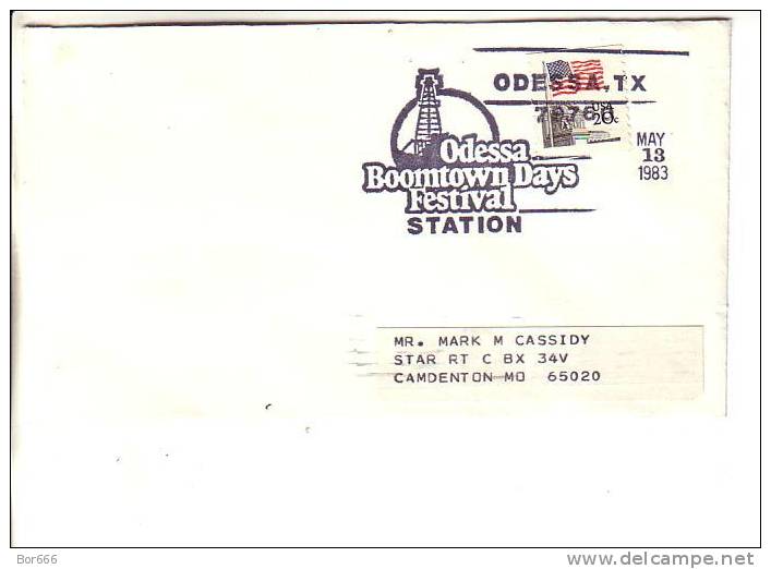USA Special Cancel Cover 1983 - Odessa Boomtown Days Festival - Event Covers