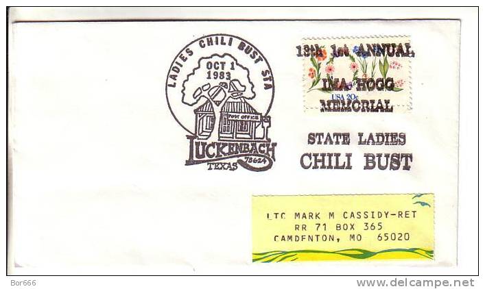 USA Special Cancel Cover 1983 - 13th 1st Annual IMA Hogg Memorial / State Ladies Chili Bust - Luckenbach - Schmuck-FDC