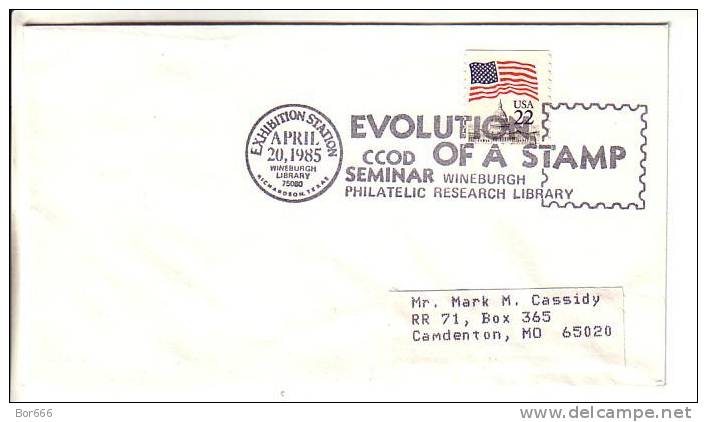 USA Special Cancel Cover 1985 - CCOD Seminar - Evolution Of A Stamp - Richardson - Schmuck-FDC