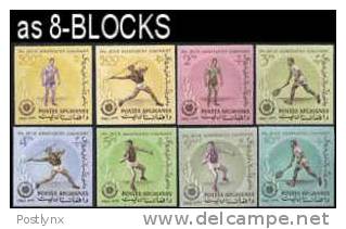 AFGHANISTAN 1963, Sports Asian Games, IMPERF.8-BLOCKS:8 (64 Stamps)  [non Dentelé,Geschnitten,no Dentado,non Dentellato, - Afghanistan