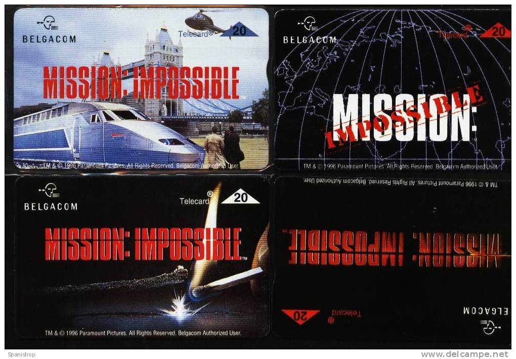 Belgium MISSION IMPOSSIBLE The Movie Cine, Set Of 4 Phonecards. Train, Match, Etc - Cinema