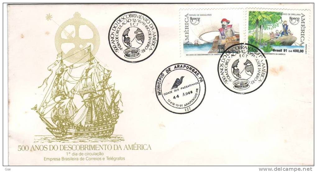 BRASILE 1991 - FDC - Yvert 2038/9 - Annulli Speciali Illustrati - Scoperta America - FDC