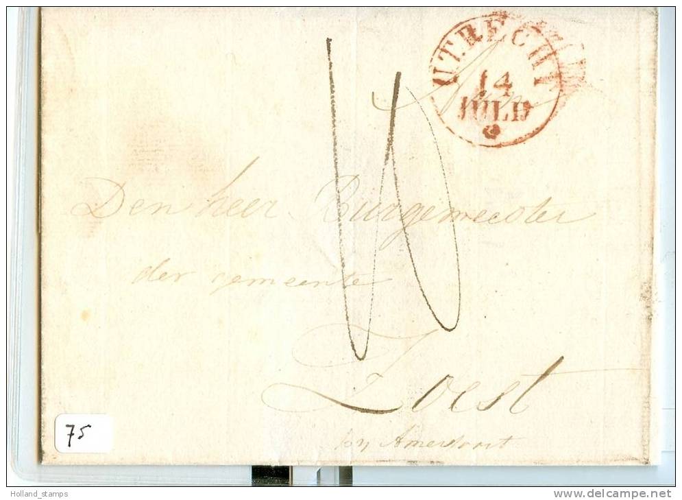 Briefomslag (75) Ongefrankeerd 14 JULIJ Zonder Jaartal Uit AMERSFOORT Naar Burgermeester Te Zoest - ...-1852 Vorläufer
