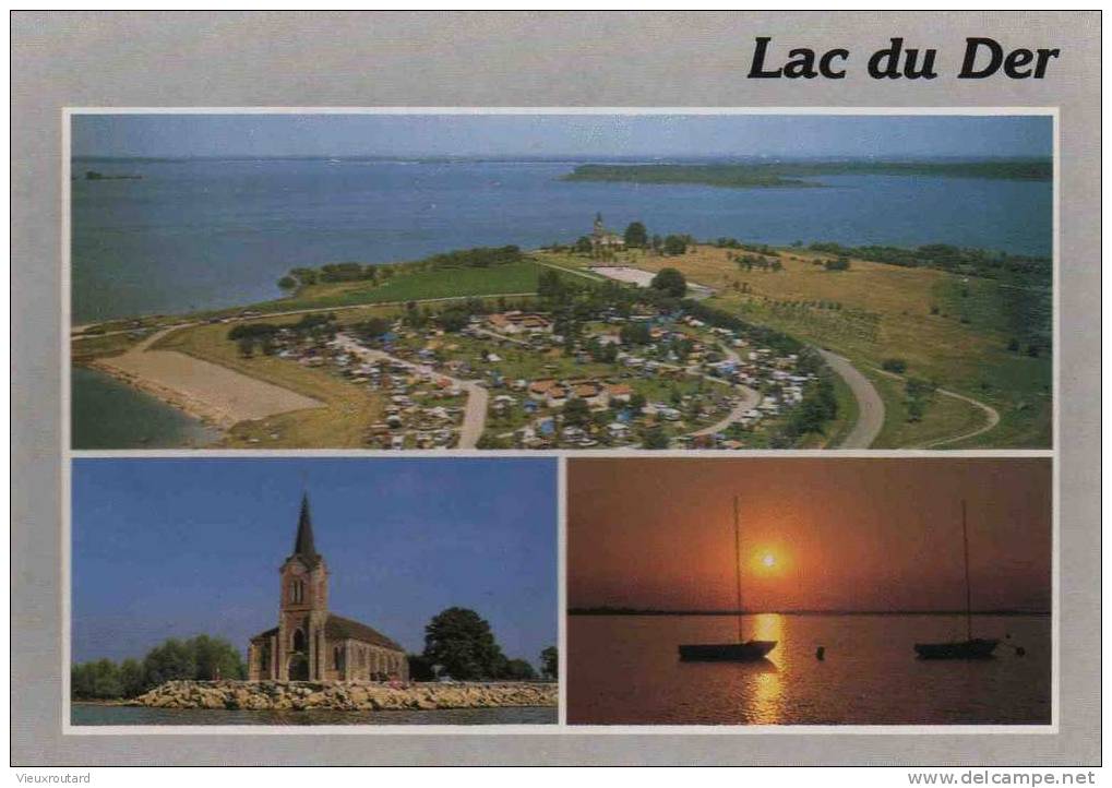 CPSM. LAC DU DER. CAMPING DE BRAUCOURT. EGLISE DE CHAMPAUBERT. COUCHER DE SOLEIL. DATEE 1992. - Eclaron Braucourt Sainte Liviere