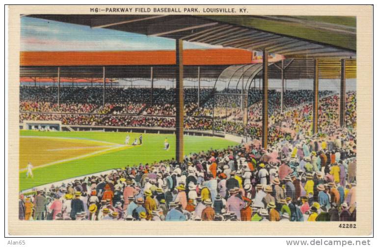 Parkway Field Baseball Stadium, Louisville Kentucky Vintage Linen Postcard - Baseball