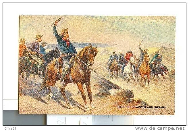 Race Of Cowboys And Indians  Par Illustrateur Frank Feller - Autres & Non Classés