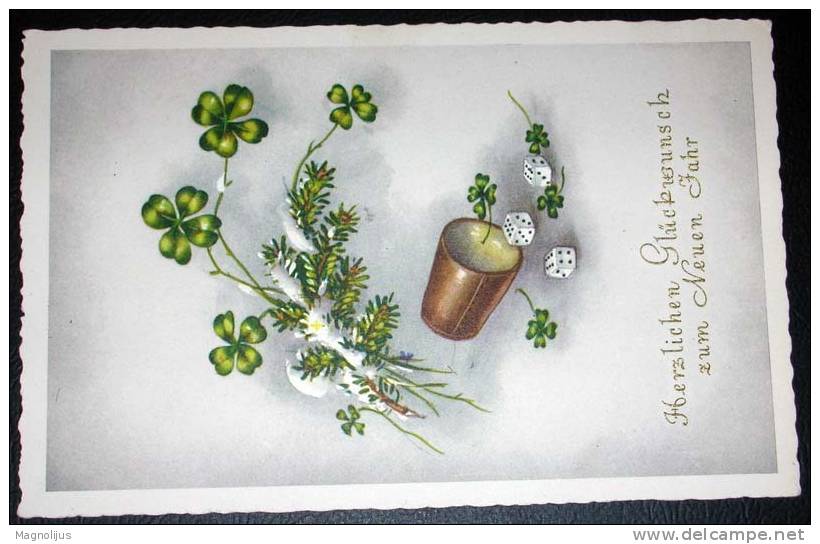 Game,Gambling,Dices,Four Leaf Clover,New Year,postcard - Other & Unclassified