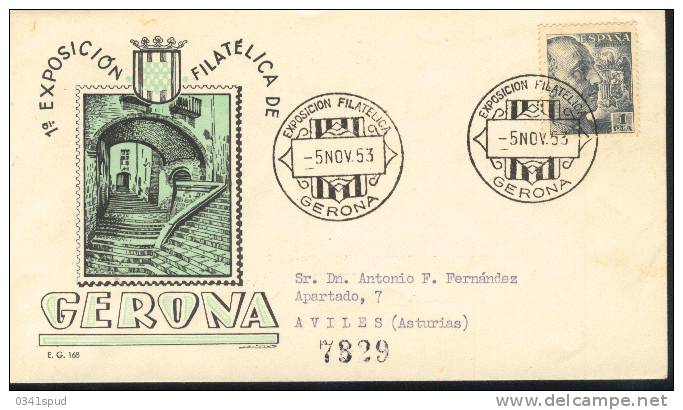 Espagne Espana 1953  Matasello Exposicion Filatelica  Gerona - Maschinenstempel (EMA)