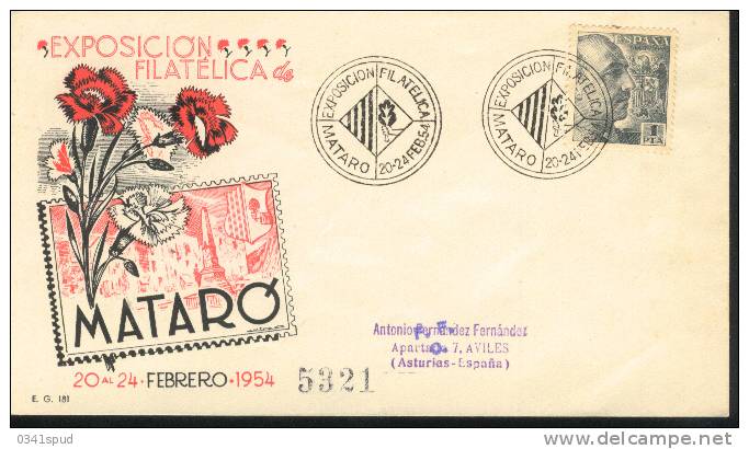 Espagne Espana 1954  Matasello Exposicion Filatelica  Mataro - Maschinenstempel (EMA)