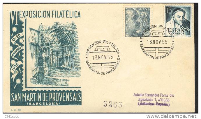 Espagne  Espana  1955  Matasello Exposicion Filatelica  San Martin De Provensals - Frankeermachines (EMA)