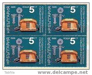 BULGARIA \ BULGARIE - 1986 - 100 An.telephone En Bulgarie -  Block De Quatre - Bl De 4 ** - Nuevos