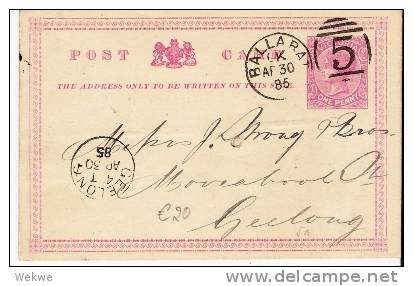 Vic039/ Ballarat 1885 Auf 1d Victoria-Ganzsache Nach Geelong - Storia Postale