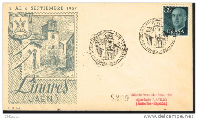 Espagne Espana 1957  Matasello Exposicion Filatelica  Linares - Maschinenstempel (EMA)