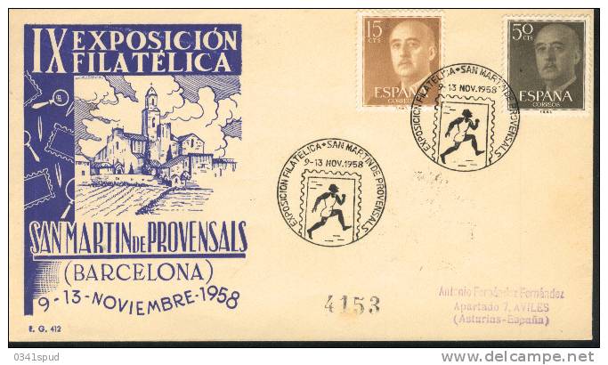 Espagne  Espana 1958  Matasello Exposicion Filatelica  San Martin De Provensals - Frankeermachines (EMA)