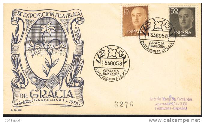 Espagne Espana 1958  Matasello Exposicion Filatelica  Gracia - Maschinenstempel (EMA)