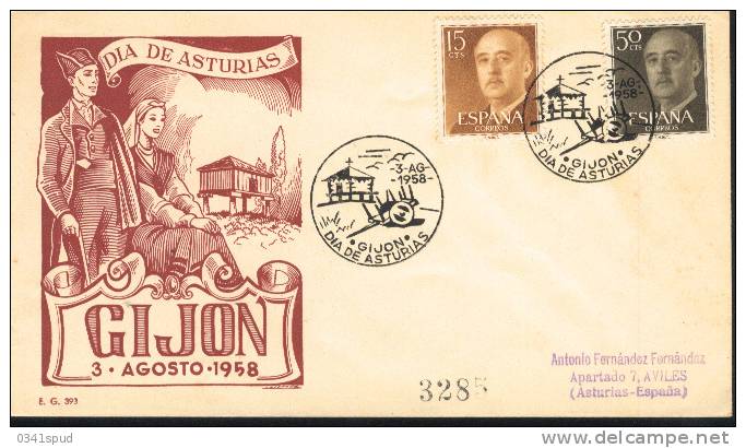 Espagne Espana 1958  Matasello Dia De Asturias  Gijon - Maschinenstempel (EMA)