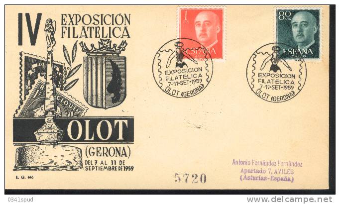 Espagne Espana 1959  Matasello Exposicion Filatelica  Olot - Maschinenstempel (EMA)