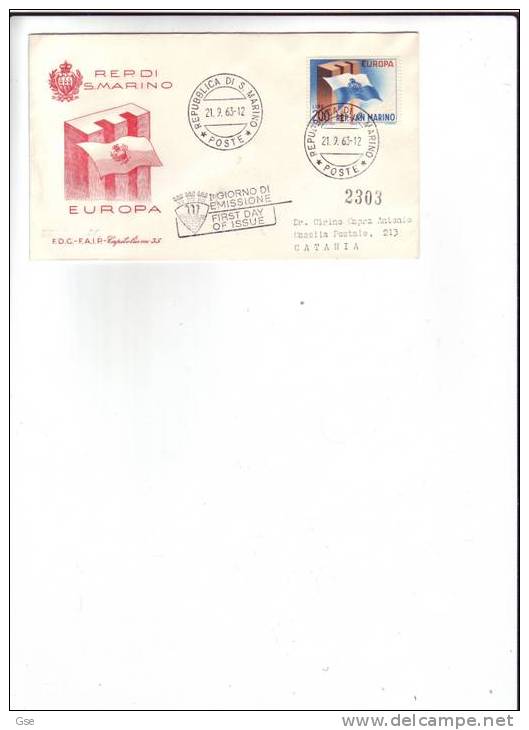 S. MARINO 1963 - FDC Yvert 604 - Annullo Speciale - Europa - 1963