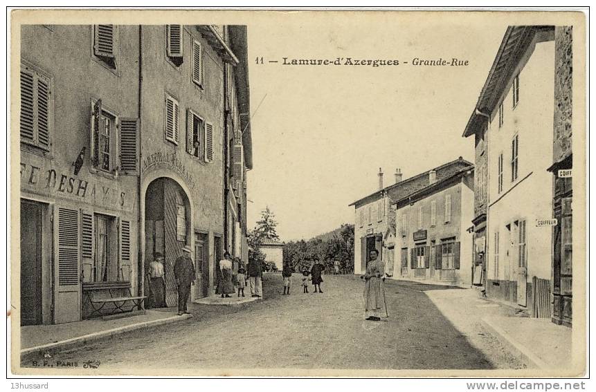 Carte Postale Ancienne Lamure D'Azergues - Grande Rue - Magasin, Bar, Tabac - Lamure Sur Azergues