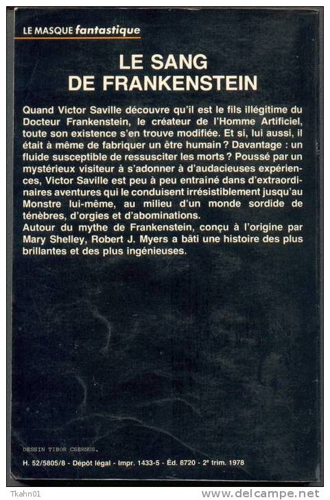 LE MASQUE- FANTASTIQUE   N° 6  " LE SANG DE FRANKENSTEIN "  ROBERT-MYERS - Le Masque Fantastique