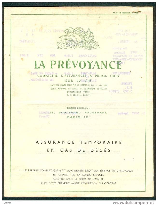 Police D´Assurance Temporaire En Cas De Décès (1961) La Prevoyance : M. Bret, Verneuil-sur-Avre (Eure) 6 Pages - Banque & Assurance