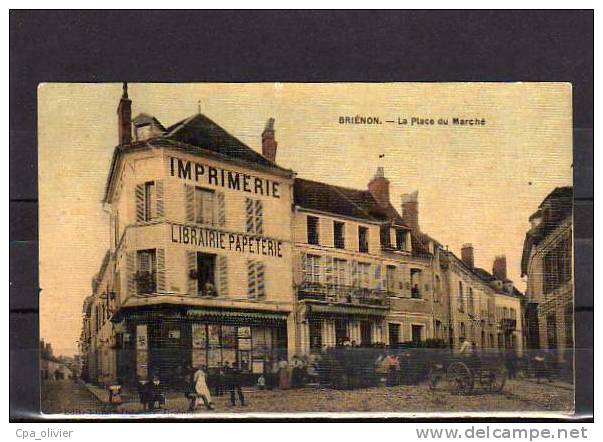 89 BRIENON SUR ARMANCON Place Du Marché, Animée, Imprimerie Papeterie, Carte Toilée, Colorisée, Ed Vittare, 1915 - Brienon Sur Armancon