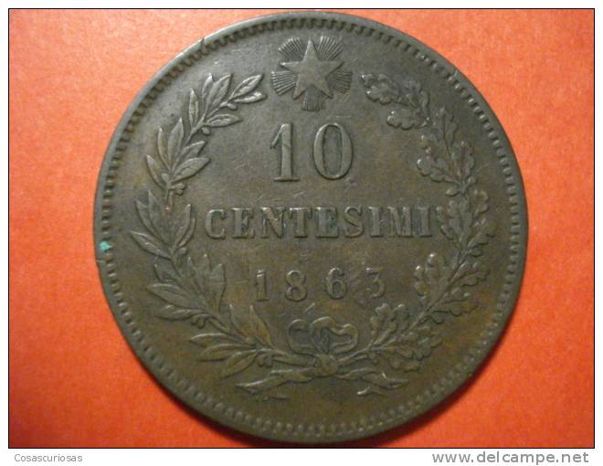 1242  ITALIA   ITALY     10 CENTESIMI   AÑO / YEAR  1863  B++ - 20 Lire